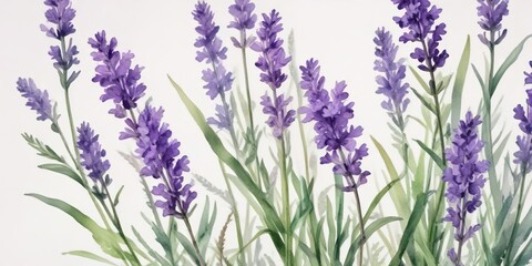 Naklejka premium A bouquet of purple lavender flowers watercolor illustration, herbal, rustic, lavender