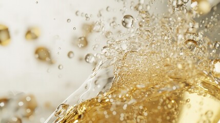 close-up of sparkling liquid with bubbles and splashes