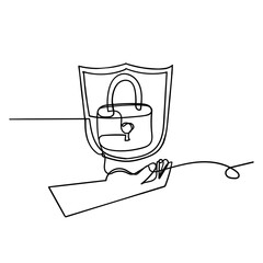 continuous line drawing shield and padlock icon
