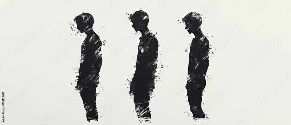 Poster silhouettes of three figures in a minimalist style representing introspection and solitude