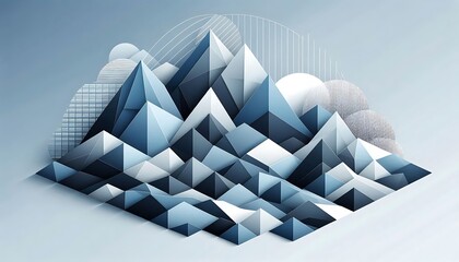 Abstract Geometric Mountain Range Design In Shades Of Blue