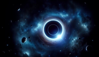Black Hole Surrounded By Cosmic Debris And Nebula