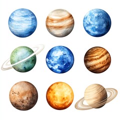A grid of colorful planet illustrations, showcasing various celestial bodies in different hues and textures.