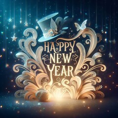 Elegant New Year Design Featuring A Top Hat And Floral Accents