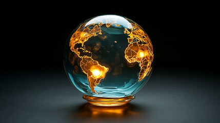 vibrant glowing glass globe showcasing the Americas with brilliant hues, symbolizing global connectivity, innovation, and the illumination of knowledge in a modern world of endless possibilities