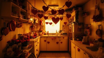 The small kitchen is located on the first floor valentine theme