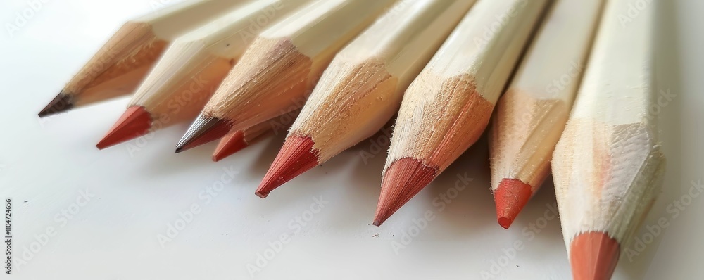 Poster a row of colored pencils with sharpened tips, showcasing a gradient of colors from dark to light, ar