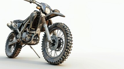 A rugged off-road motorcycle with knobby tires, designed for adventure and rough terrains, showcasing a durable and sporty look.