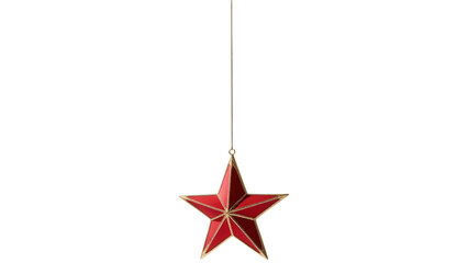 red and golden color Christmas star with a hook and a chain for hanging  on tree isolated on a transparent background