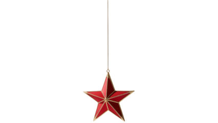 red and golden color Christmas star with a hook and a chain for hanging  on tree isolated on a transparent background