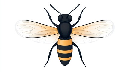 Fototapeta premium A stylized illustration of a bee with a black and yellow striped body and transparent wings, representing pollination and nature.