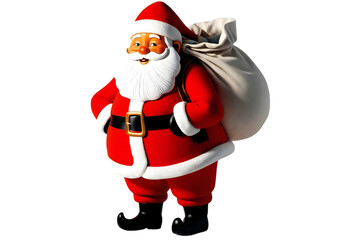 Santa Claus Standing with his hand in his pocket with a bag on his back on an isolated transparent background