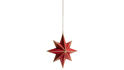 red and golden color Christmas star with a hook and a chain for hanging  on tree isolated on a transparent background