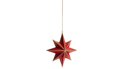 red and golden color Christmas star with a hook and a chain for hanging  on tree isolated on a transparent background