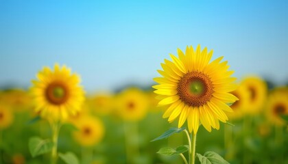  Bright and cheerful sunflower field under a clear blue sky