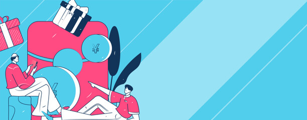 Use red envelopes to attract new customers and promote activity. Flat vector character concept illustration
