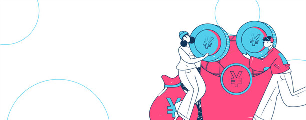 Use red envelopes to attract new customers and promote activity. Flat vector character concept illustration
