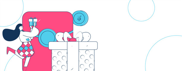 Use red envelopes to attract new customers and promote activity. Flat vector character concept illustration
