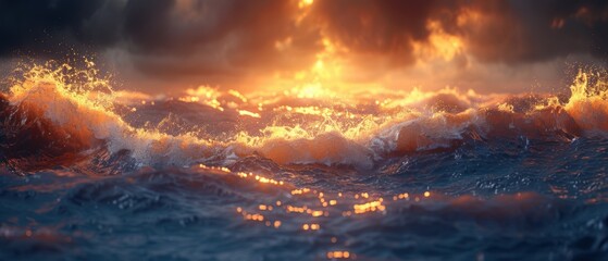 Fototapeta premium Fiery sunset paints the sky with dramatic hues of orange and red, as nature's canvas ignites with the beauty of a blazing landscape