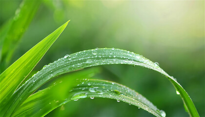 Naklejka premium a close-up image of dewdrops on the leaves of plants in the early morning