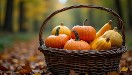  Autumn Harvest  A Basket of Pumpkins