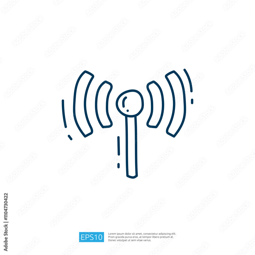 Poster the image depicts a simple line drawing of a wireless signal tower emitting waves, symbolizing commu