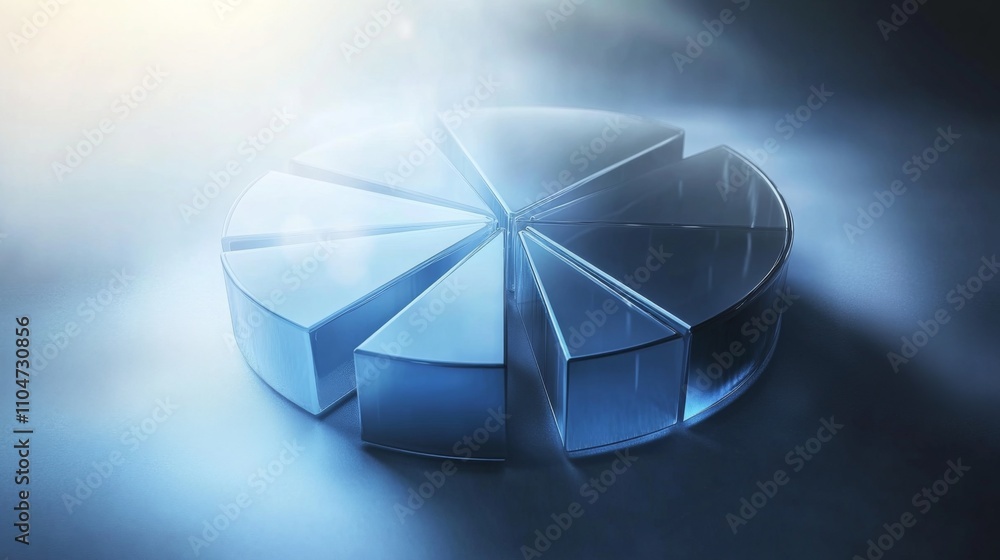 Poster abstract 3d pie chart with glowing edges and soft lighting effects
