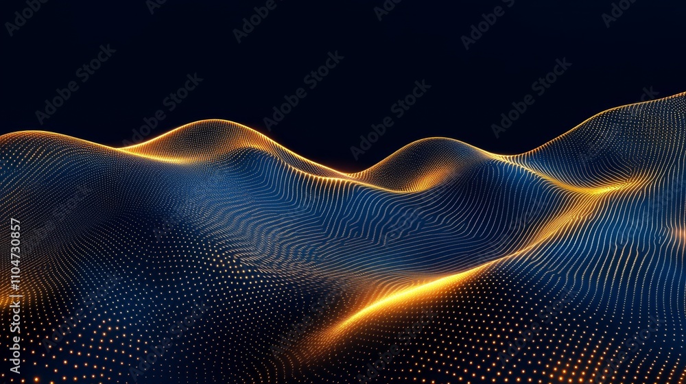 Poster abstract digital waves with golden illuminate on dark background