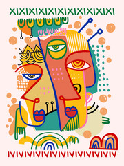 Abstract face portrait doodle line art hand drawn vector illustration. Aesthetic design for art print, decoration, cards, poster and wall art.