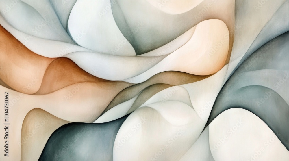 Poster abstract swirling waves in soft earth tones and subtle hues