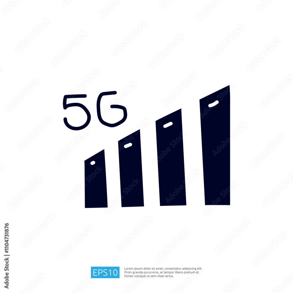 Poster the image features a stylized representation of a 5g signal with four bars indicating signal strengt