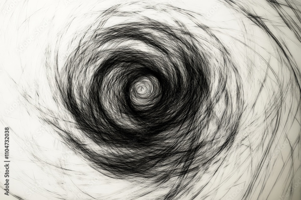 Fototapete A dynamic black swirl pattern on a soft, light background, suggesting movement and depth, creating a hypnotic visual effect with intricate lines and curves.