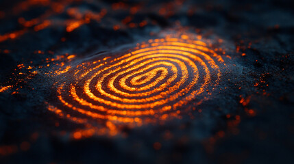 fingerprint pattern illuminated by soft light, creating a blurred effect that highlights the intricate details and uniqueness of human identity and individuality
