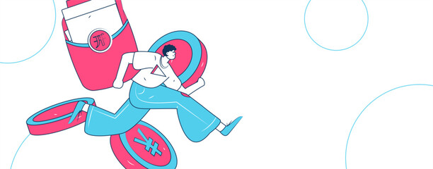 Use red envelopes to attract new customers and promote activity. Flat vector character concept illustration
