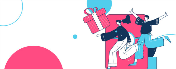 Use red envelopes to attract new customers and promote activity. Flat vector character concept illustration
