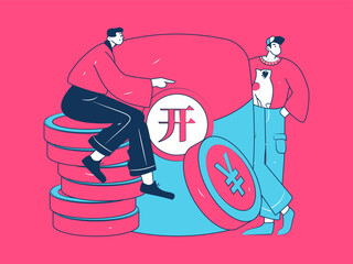 Use red envelopes to attract new customers and promote activity. Flat vector character concept illustration
