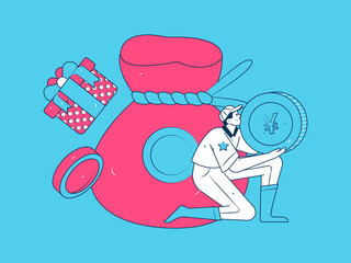 Use red envelopes to attract new customers and promote activity. Flat vector character concept illustration
