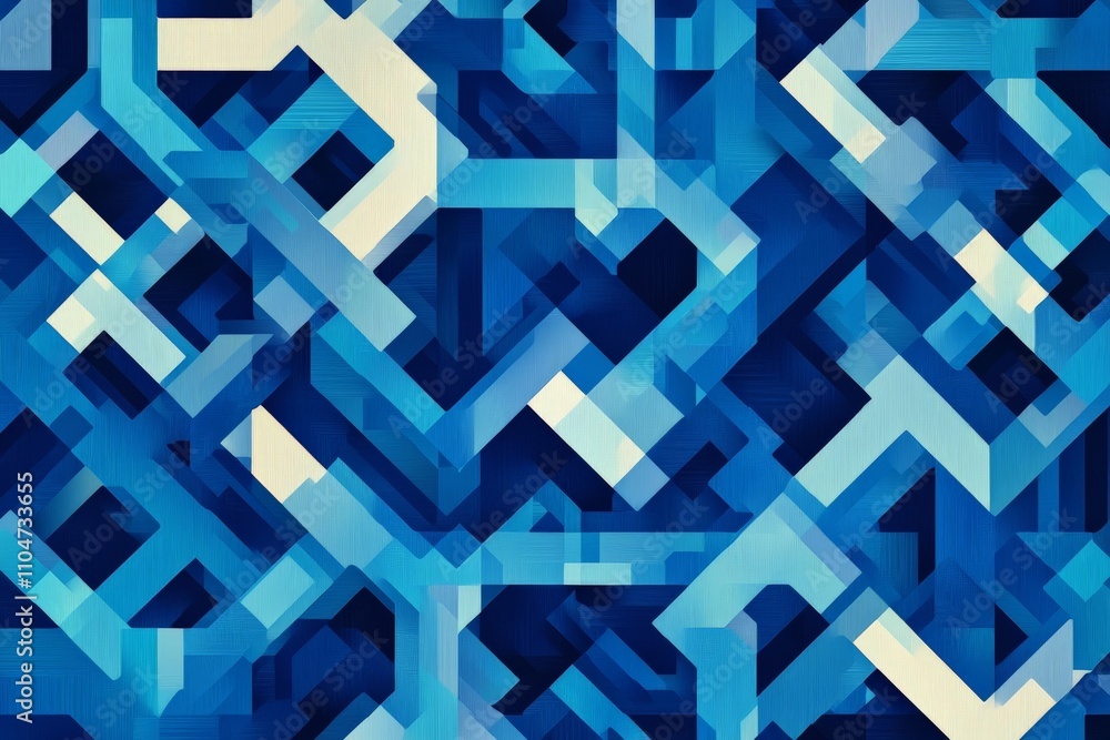 Fototapete a multi-layered abstract artwork with interlocking blue geometric shapes, reflecting modernity, crea
