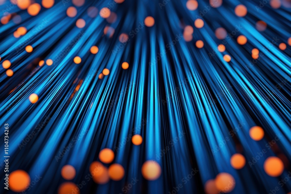 Poster a vibrant abstract image featuring blue lines with scattered orange dots, creating a dynamic sense o
