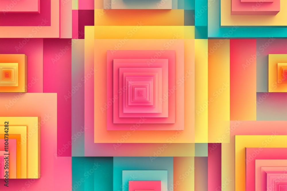 Fototapete A vibrant, colorful pattern of stacked 3D cubes, creating an eye-catching display with rich color gradients and geometric shapes in a playful composition.