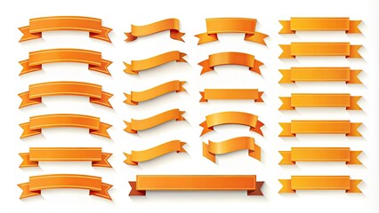 Obraz premium Modern Orange Ribbon Banner Set on White Background for Labels, Bookmarks, and Tags