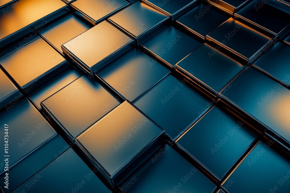 Fototapete glossy tiles in alternating shades of blue and orange generate an engaging 3d effect, balancing colo