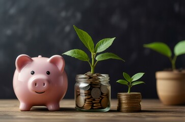 piggy bank and money