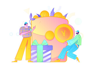 Use red envelopes to attract new customers and promote activity. Flat vector character concept illustration
