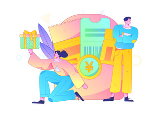 Use red envelopes to attract new customers and promote activity. Flat vector character concept illustration
