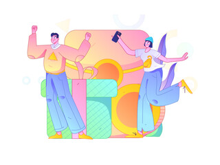 Use red envelopes to attract new customers and promote activity. Flat vector character concept illustration
