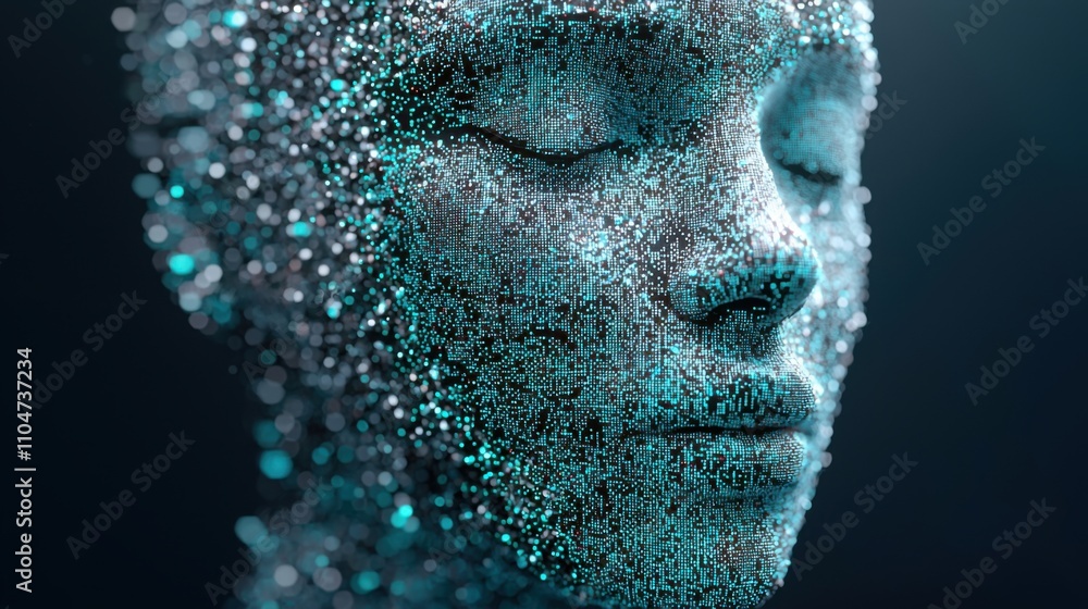 Poster digital face ai cyberspace data technology futuristic portrait abstract particles network binary