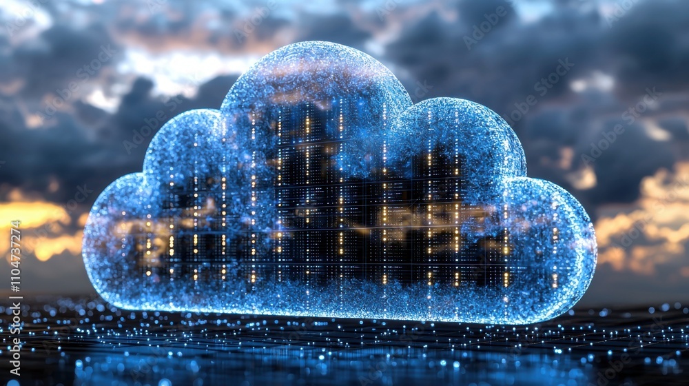 Poster futuristic cloud computing network data center server digital transformation