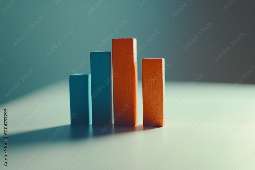 Aufkleber Simple and elegant vertical blocks in bold orange and blue hues casting soft shadows, creating a striking and minimalistic visual impact in a modern setting.