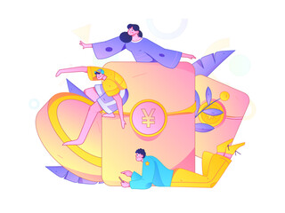 Use red envelopes to attract new customers and promote activity. Flat vector character concept illustration
